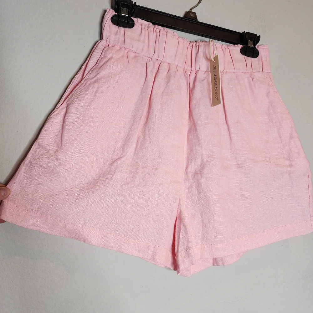 NWT Blank NYC‎ 100% linen light pink pull on stretch waist shorts pockets size M